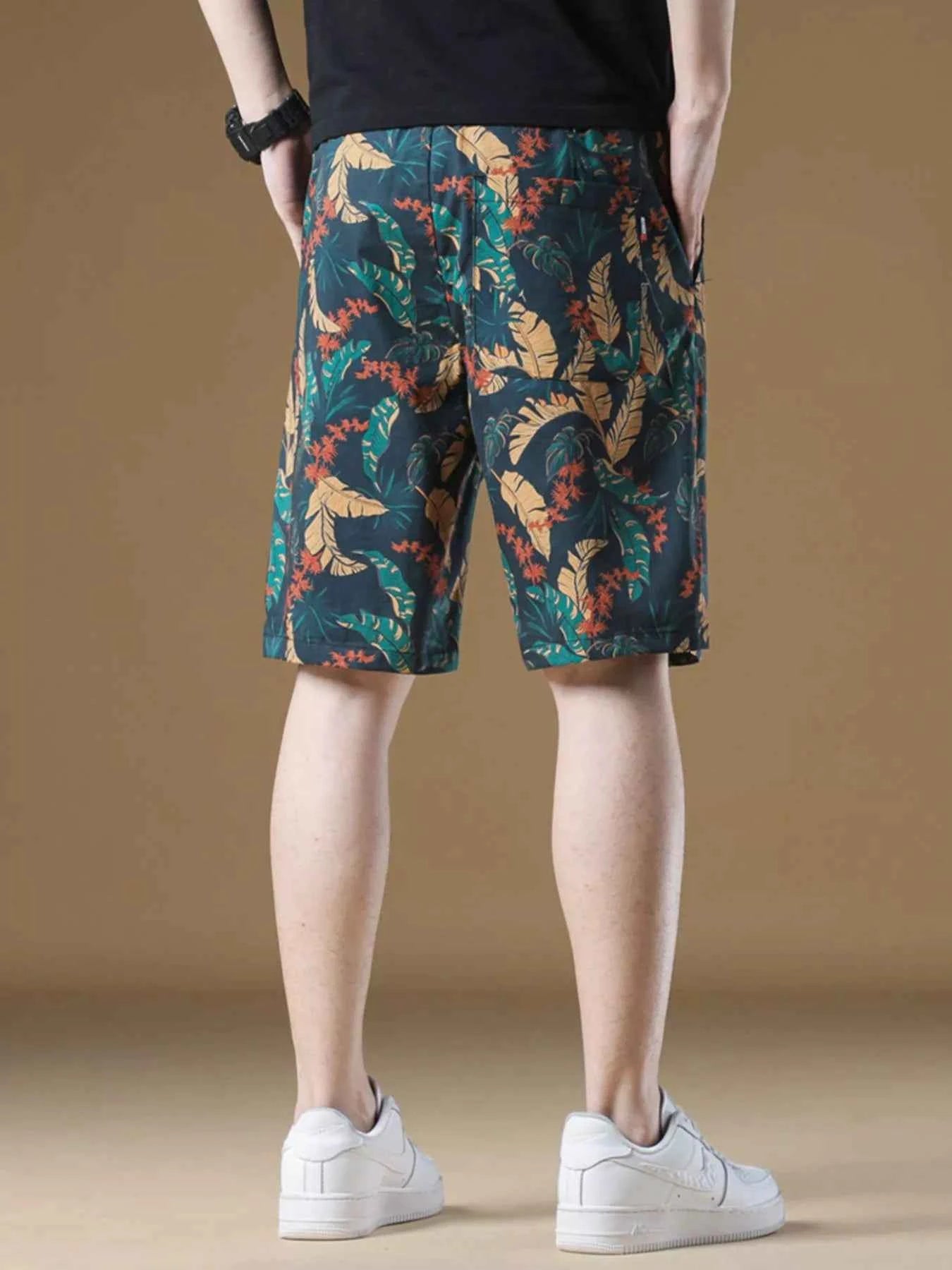 Men's Plus Size Drawstring Printed Loose Fit Shorts