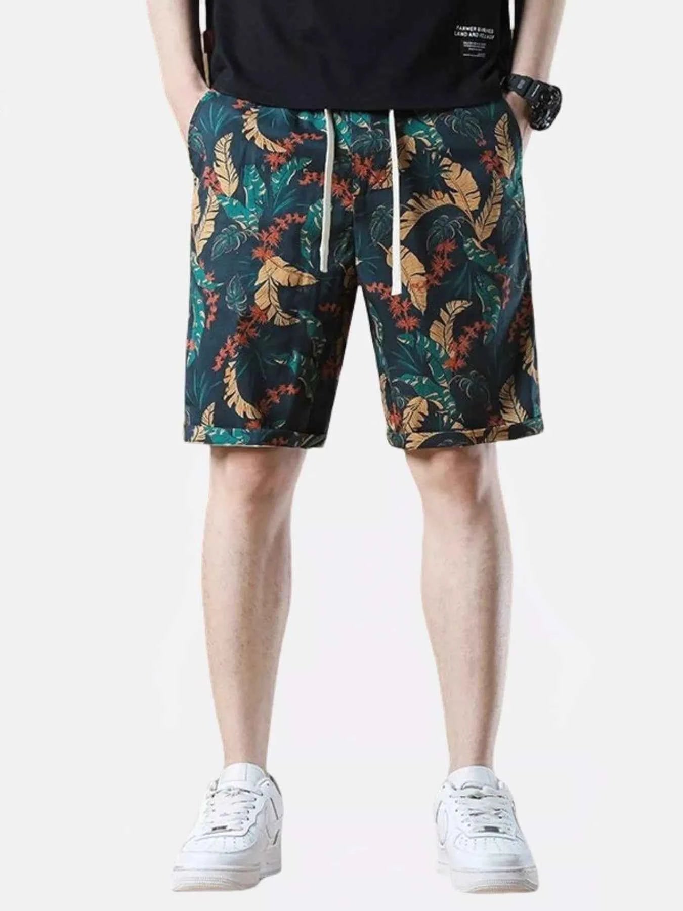 Men's Plus Size Drawstring Printed Loose Fit Shorts