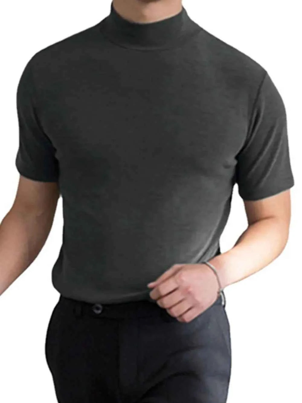 Men’s Plus Size Mock Neck Short Sleeve T-Shirt – Slim Fit Stretch Tee for Casual & Active Wear