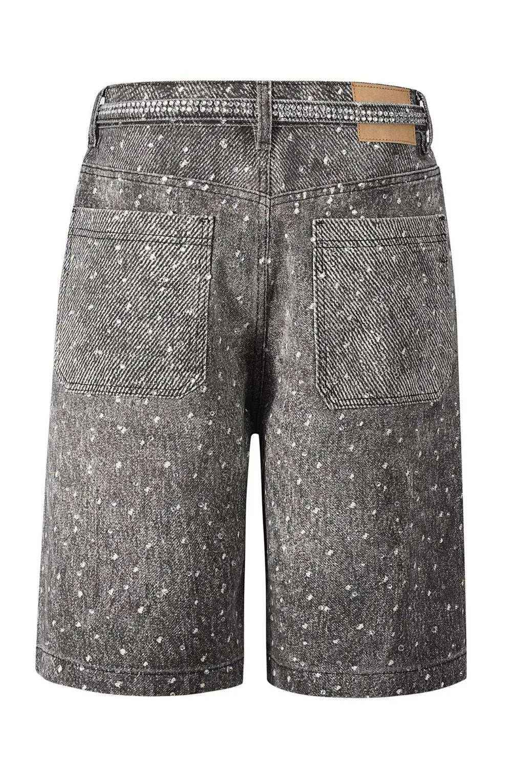 Men’s Washed Rhinestone Denim Bermuda Shorts – Streetwear Jean Shorts with Sparkle Detailing