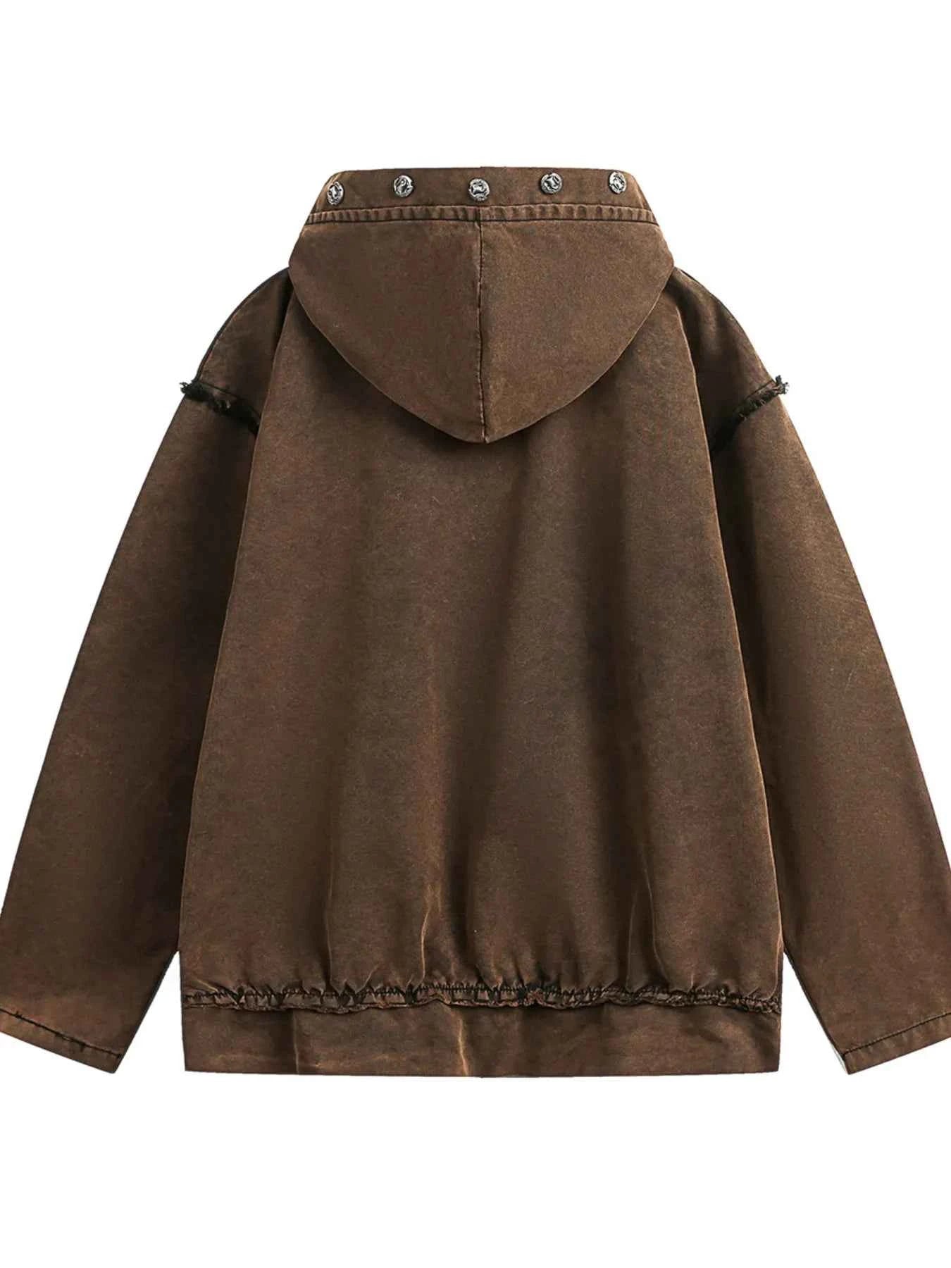 Men’s Washed Vintage Frayed Hem Hoodie – Casual Buttoned Pocketed Pullover