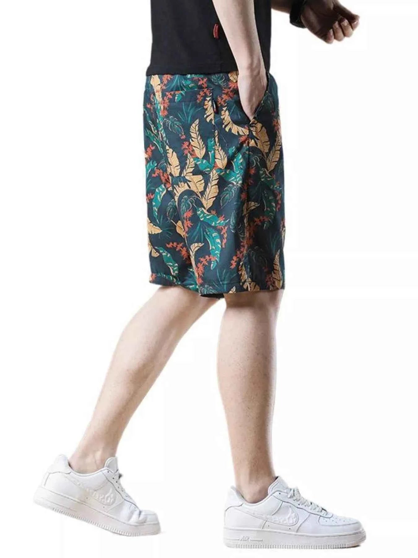Men's Plus Size Drawstring Printed Loose Fit Shorts
