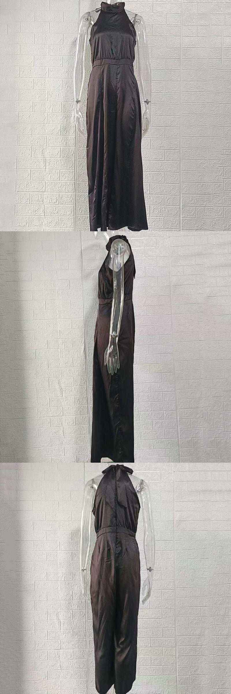 one-piece jumpsuit blends modern minimalism with retro flair, featuring an off-the-shoulder neckline