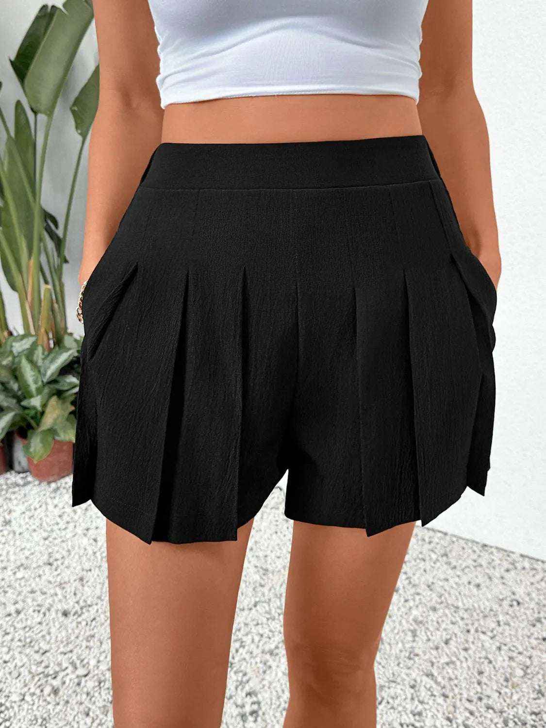 Women’s Pleated Shorts with Pockets – Casual High-Waist Flowy Summer Shorts