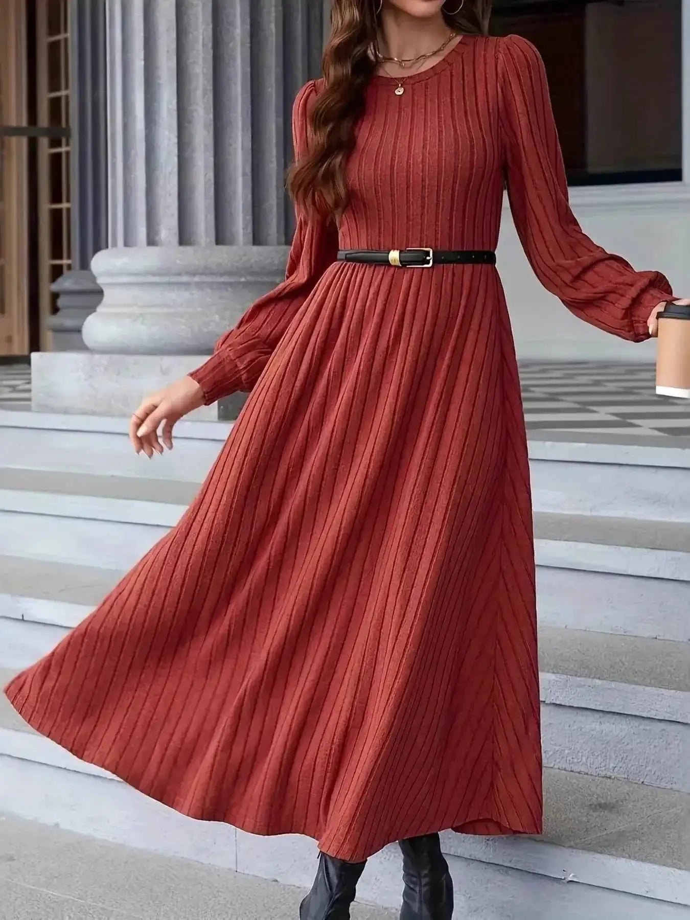 Ribbed Long Sleeve Sweater Dress