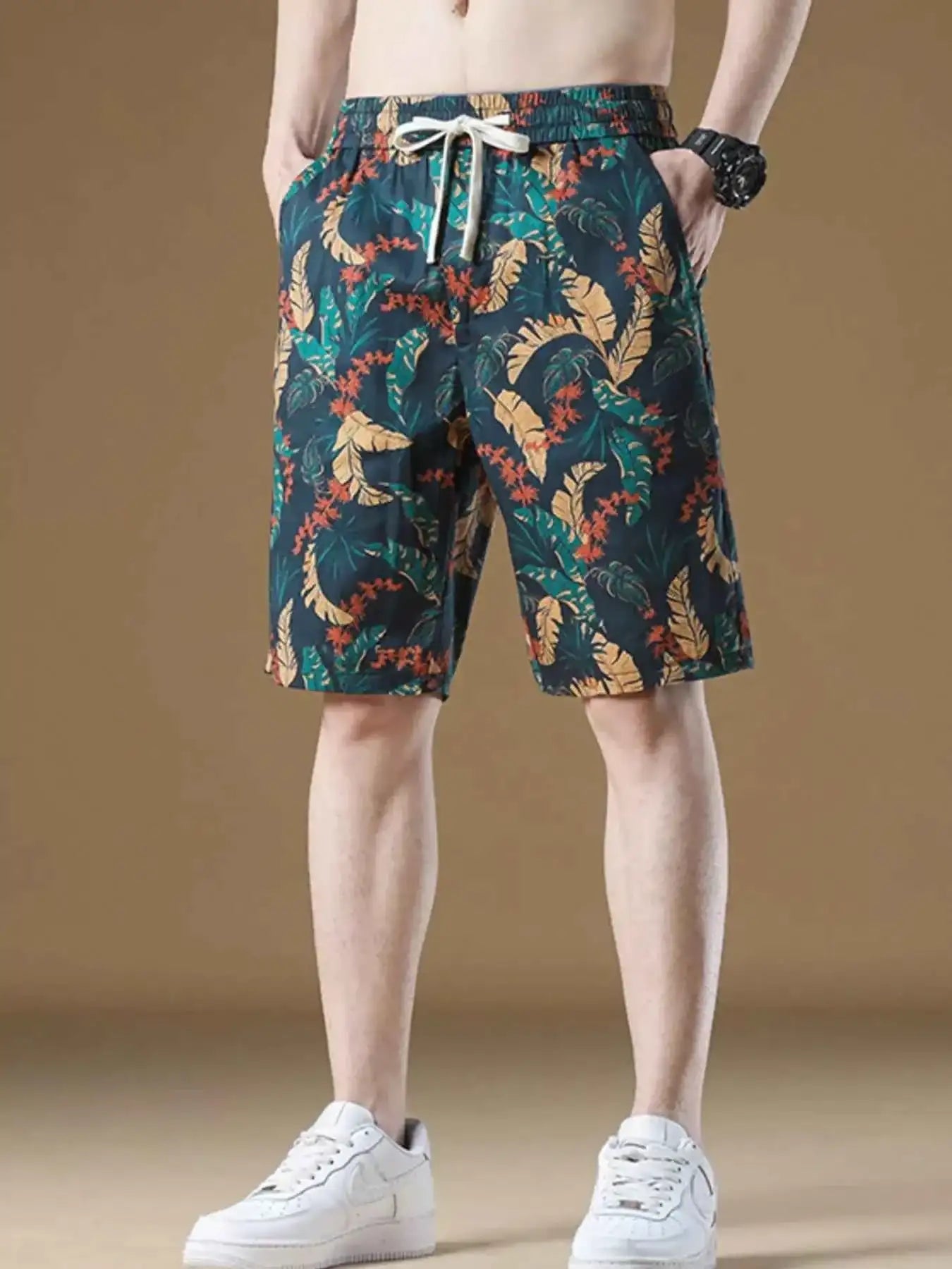 Men's Plus Size Drawstring Printed Loose Fit Shorts