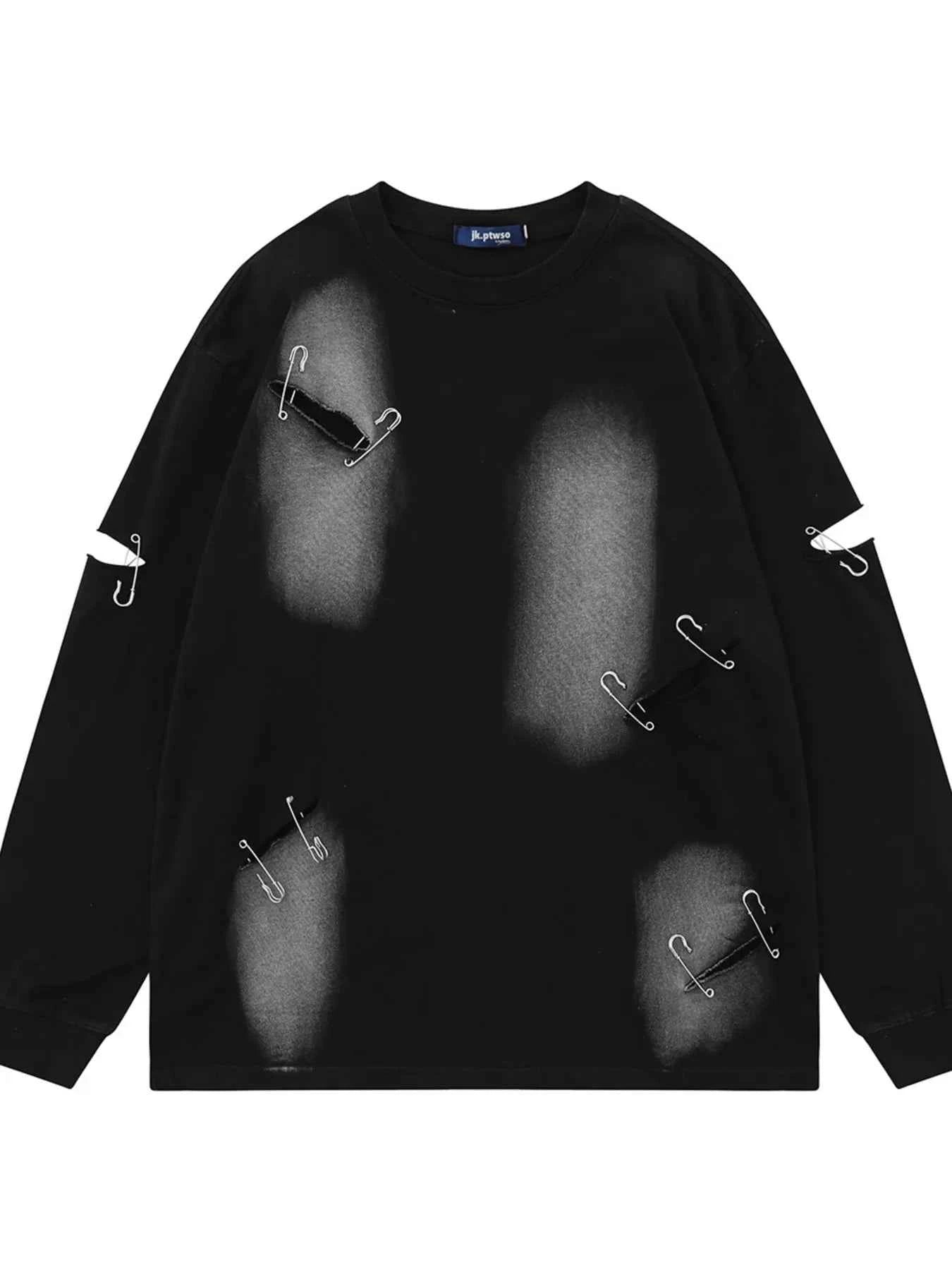 Men’s Distressed Long Sleeve T-Shirt – Oversized Streetwear Round Neck Top
