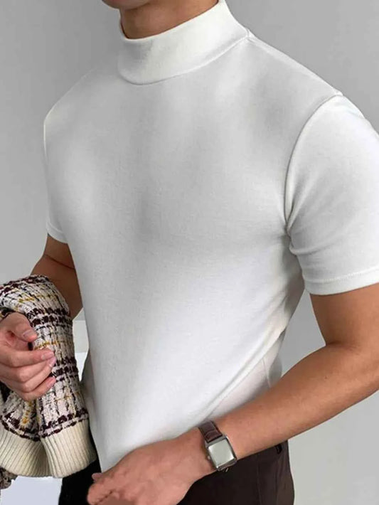 Men’s Plus Size Mock Neck Short Sleeve T-Shirt – Slim Fit Stretch Tee for Casual & Active Wear