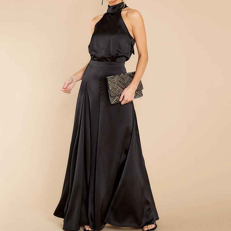 one-piece jumpsuit blends modern minimalism with retro flair, featuring an off-the-shoulder neckline