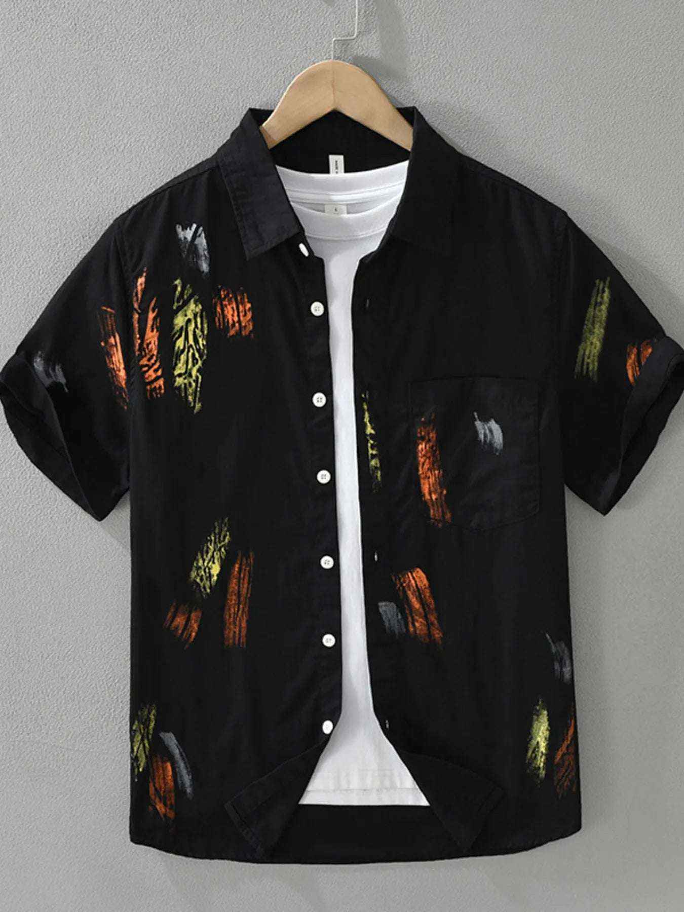 Men's Plus Size Printed Short Sleeve Button-Up Shirt