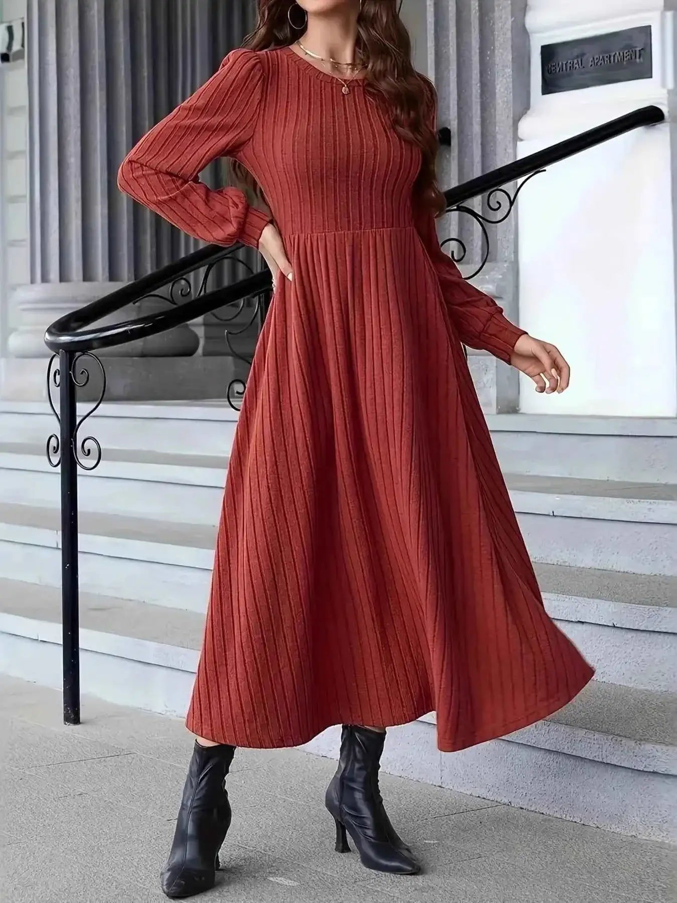 Ribbed Long Sleeve Sweater Dress