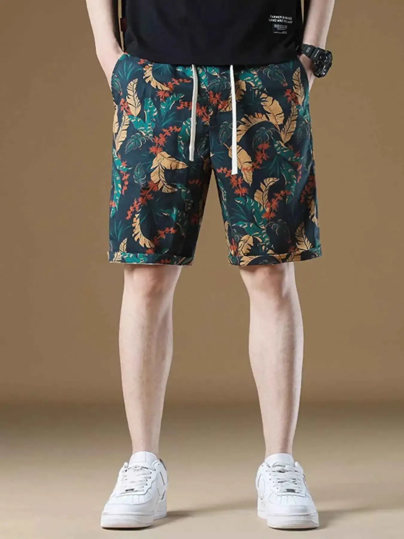 Men's Plus Size Drawstring Printed Loose Fit Shorts