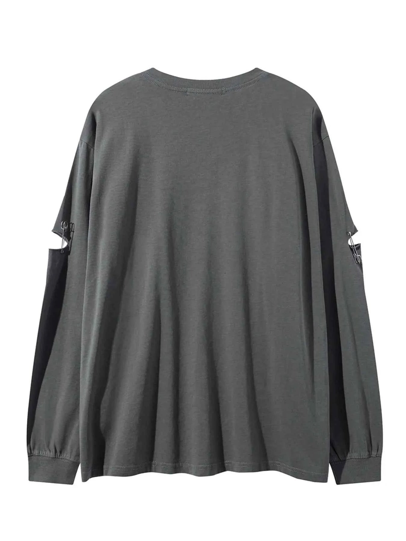 Men’s Distressed Long Sleeve T-Shirt – Oversized Streetwear Round Neck Top