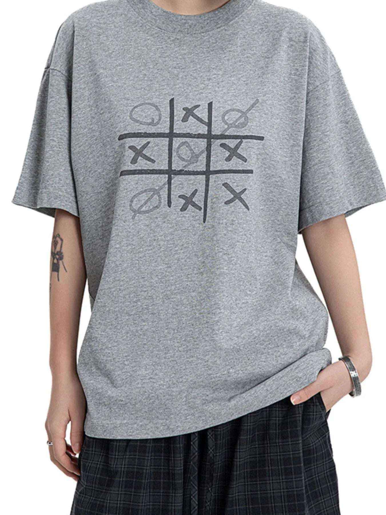 Men's Gaming Tic Tac Toe Graphic Round Neck T-Shirt