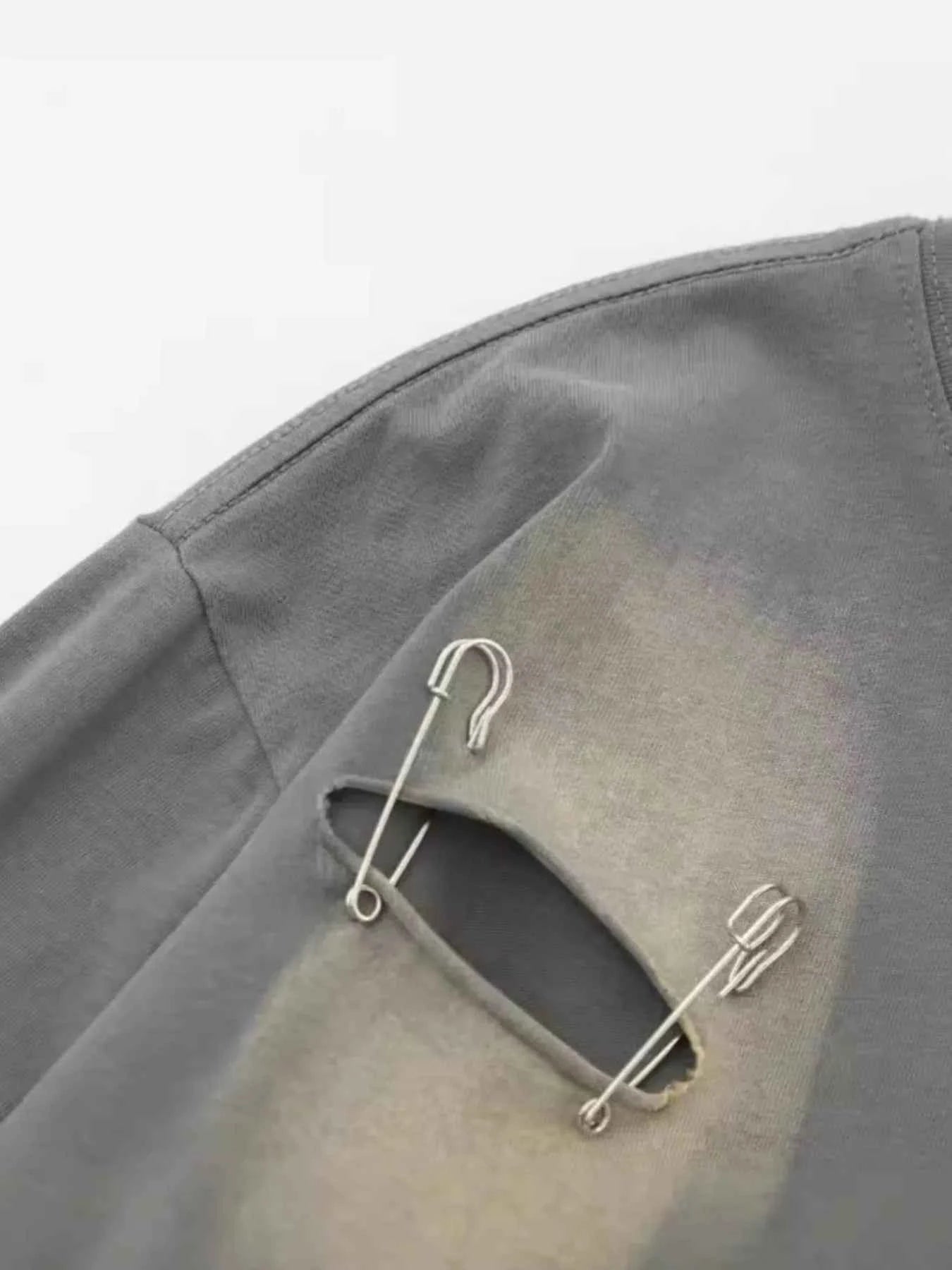 Men’s Distressed Long Sleeve T-Shirt – Oversized Streetwear Round Neck Top