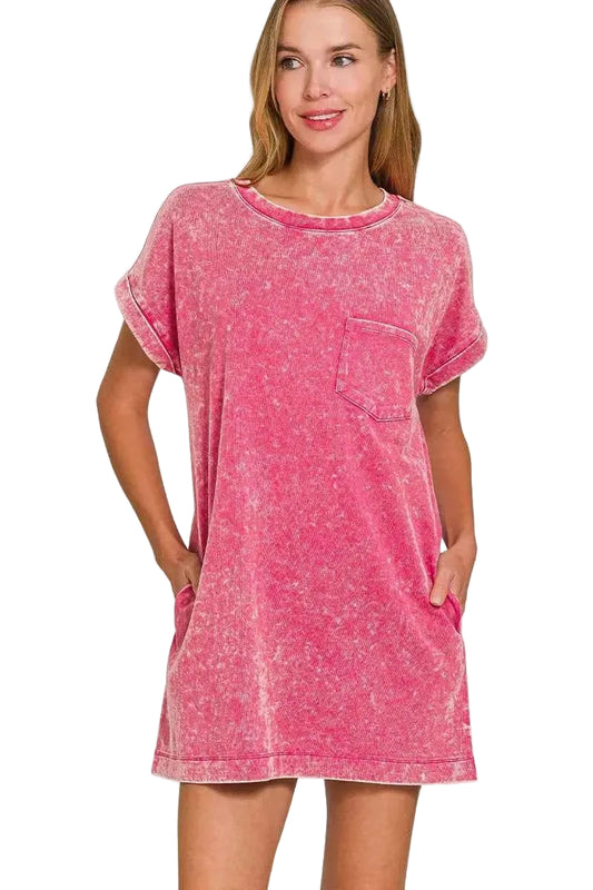 Zenana Premium Cotton Washed T-Shirt Dress