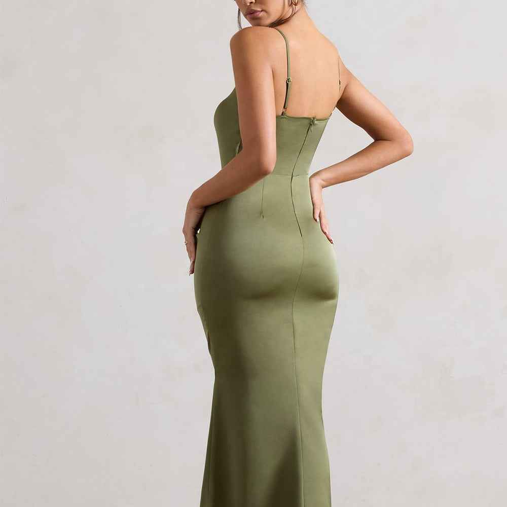 Stonehenge Texture Emerald Contour Dress Sculpted Elegance for Spring Evenings