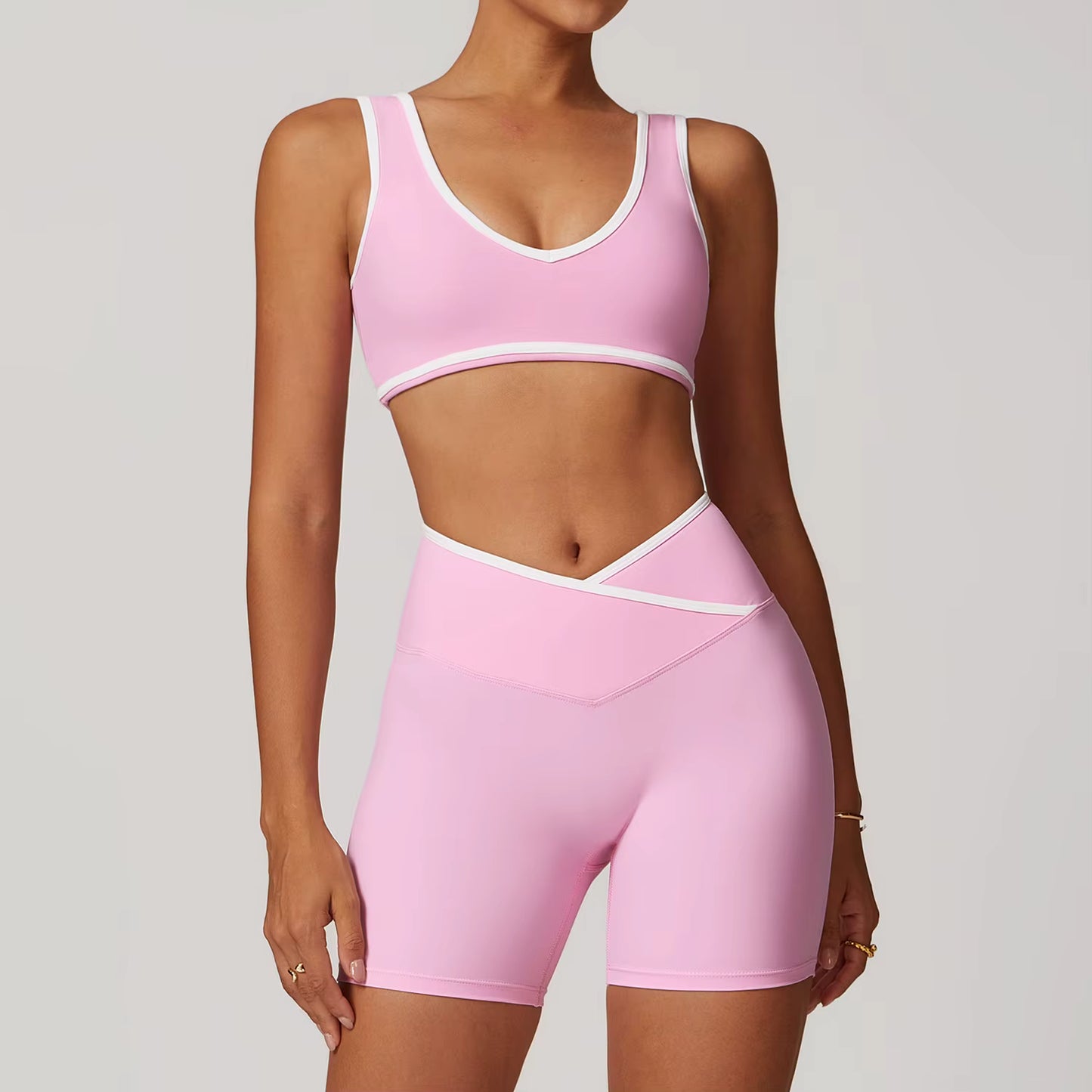 Cross High Waist Breathable Backless Yoga Set Feeling Plus Size Contrast - Stonehenge Texture