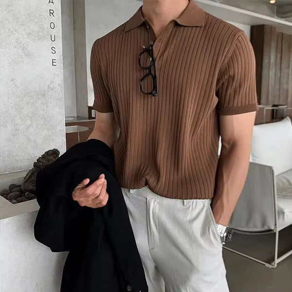 Custom Jacquard Knit Vintage sleeveless Polo Sweater Menswear Capsule - Stonehenge Texture