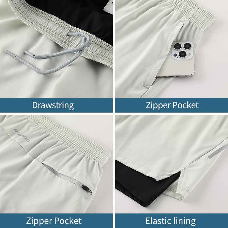 Stonehenge Texture Men’s 2-in-1 Fitness Shorts Quick Dry Breathable With Built-In Compression Layer