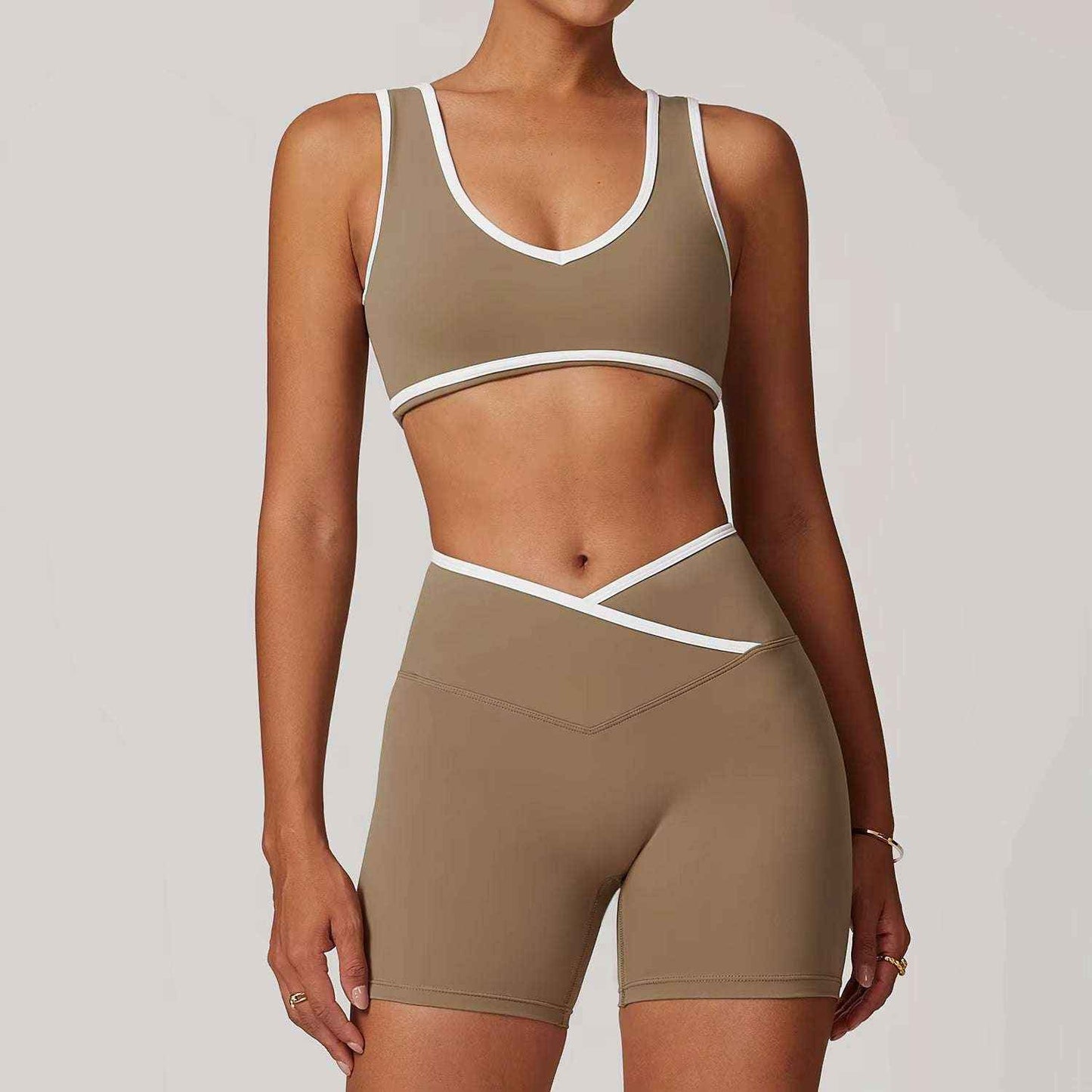Cross High Waist Breathable Backless Yoga Set Feeling Plus Size Contrast