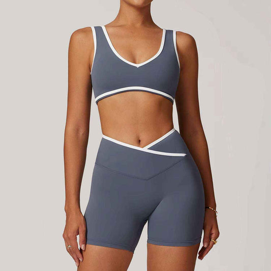 Cross High Waist Breathable Backless Yoga Set Feeling Plus Size Contrast