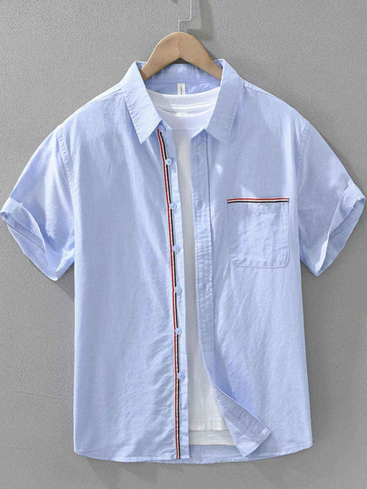 Men’s Plus Size Cotton Button Up Short Sleeve Shirt – Casual Summer Pocketed Top