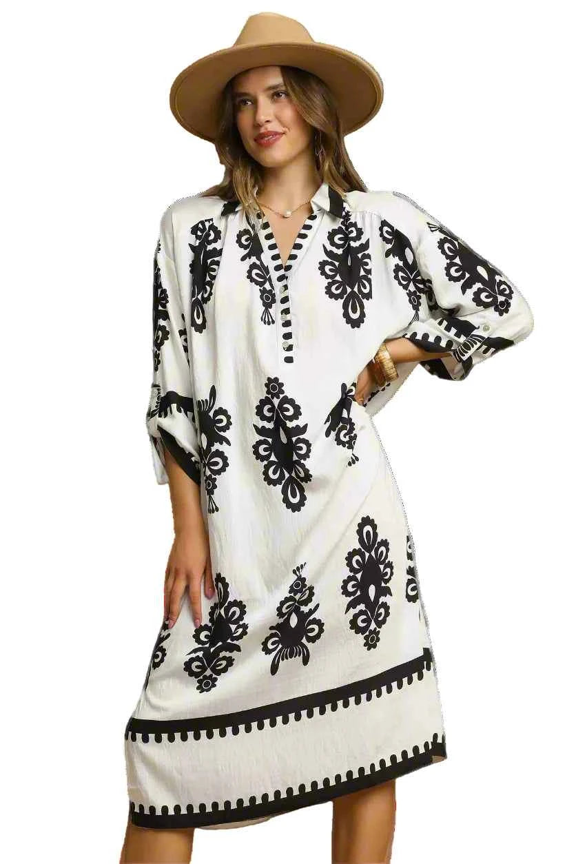 Stonehenge Textures Button Abstract Print stylish versatile Midi Dress