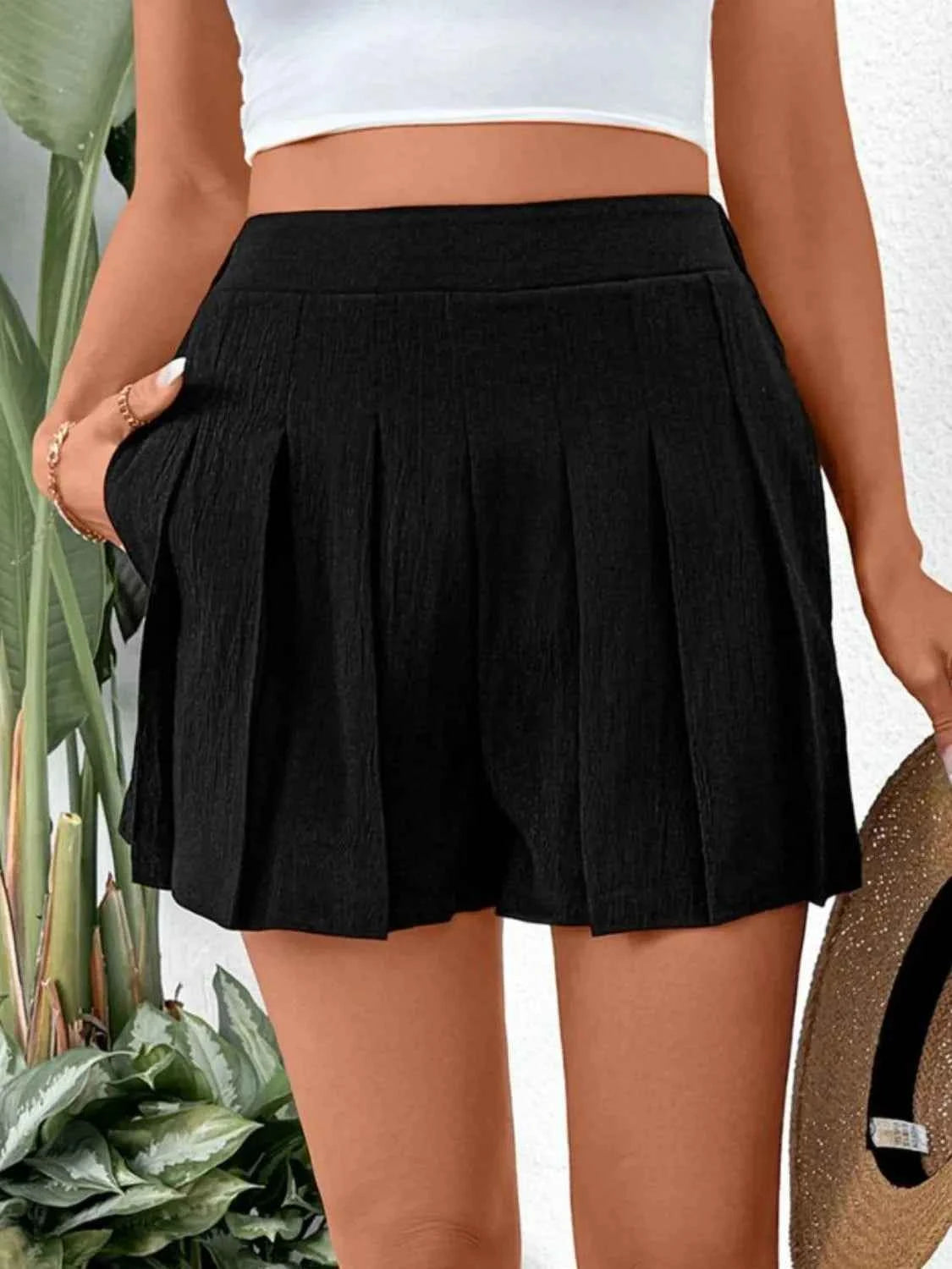 Women’s Pleated Shorts with Pockets – Casual High-Waist Flowy Summer Shorts
