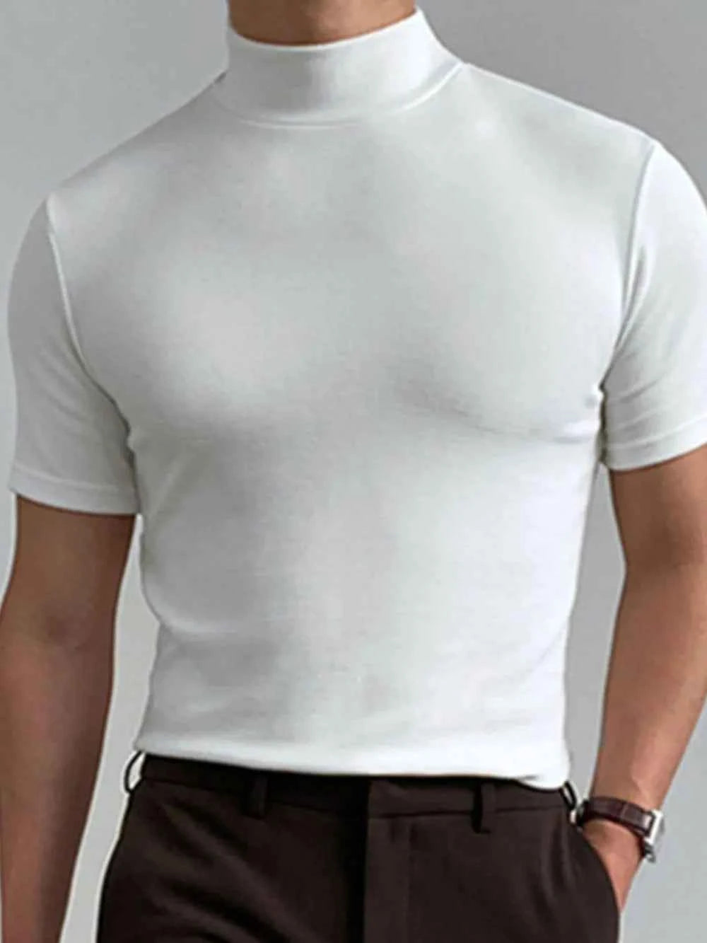 Men’s Plus Size Mock Neck Short Sleeve T-Shirt – Slim Fit Stretch Tee for Casual & Active Wear