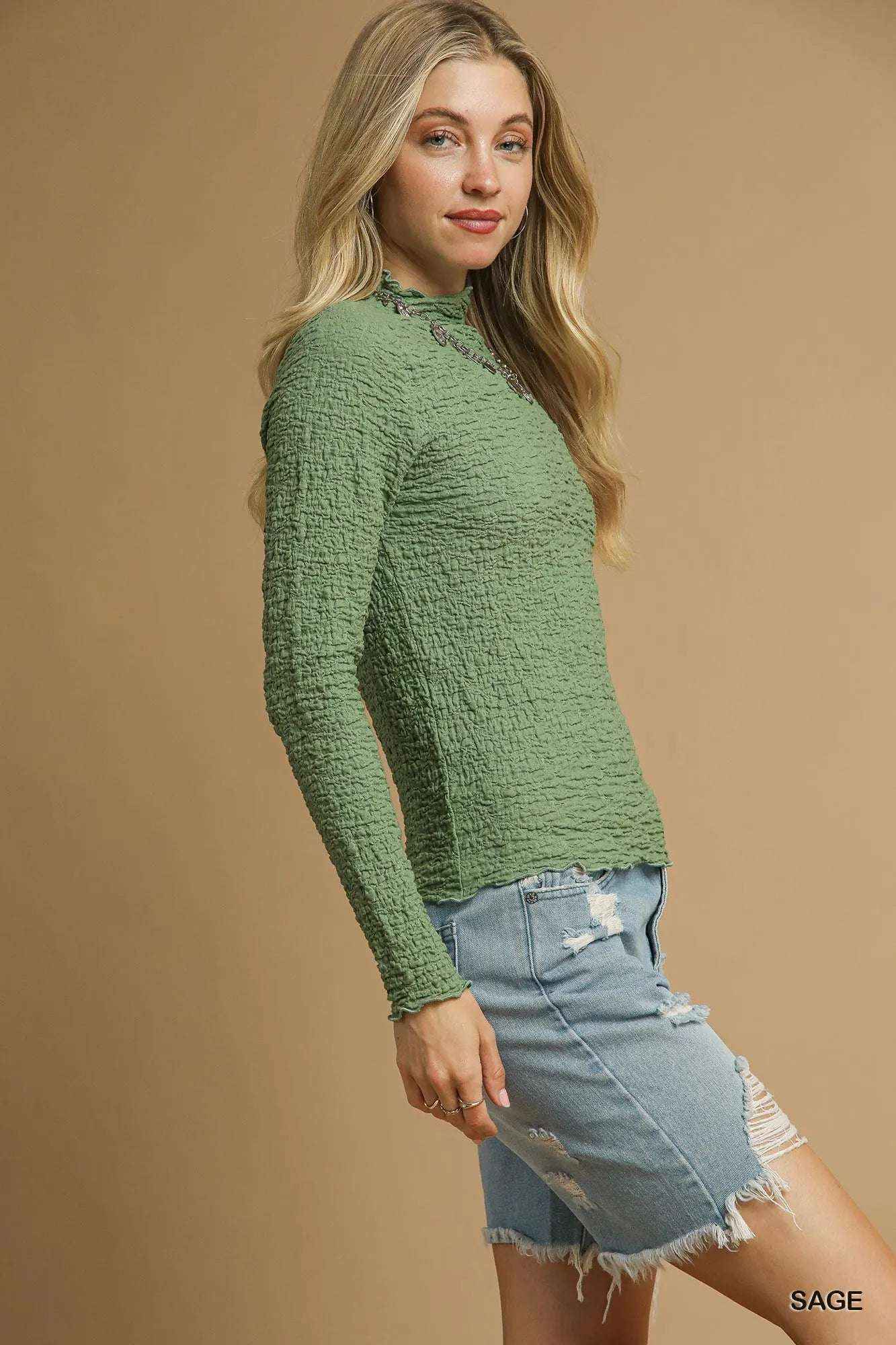 Stonehenge Textures Crinkle Knit Long Sleeve Top – Stylish Versatile Knitwear for Women