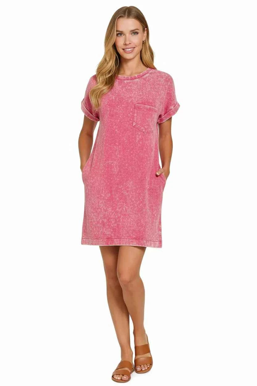 Zenana Premium Cotton Washed T-Shirt Dress