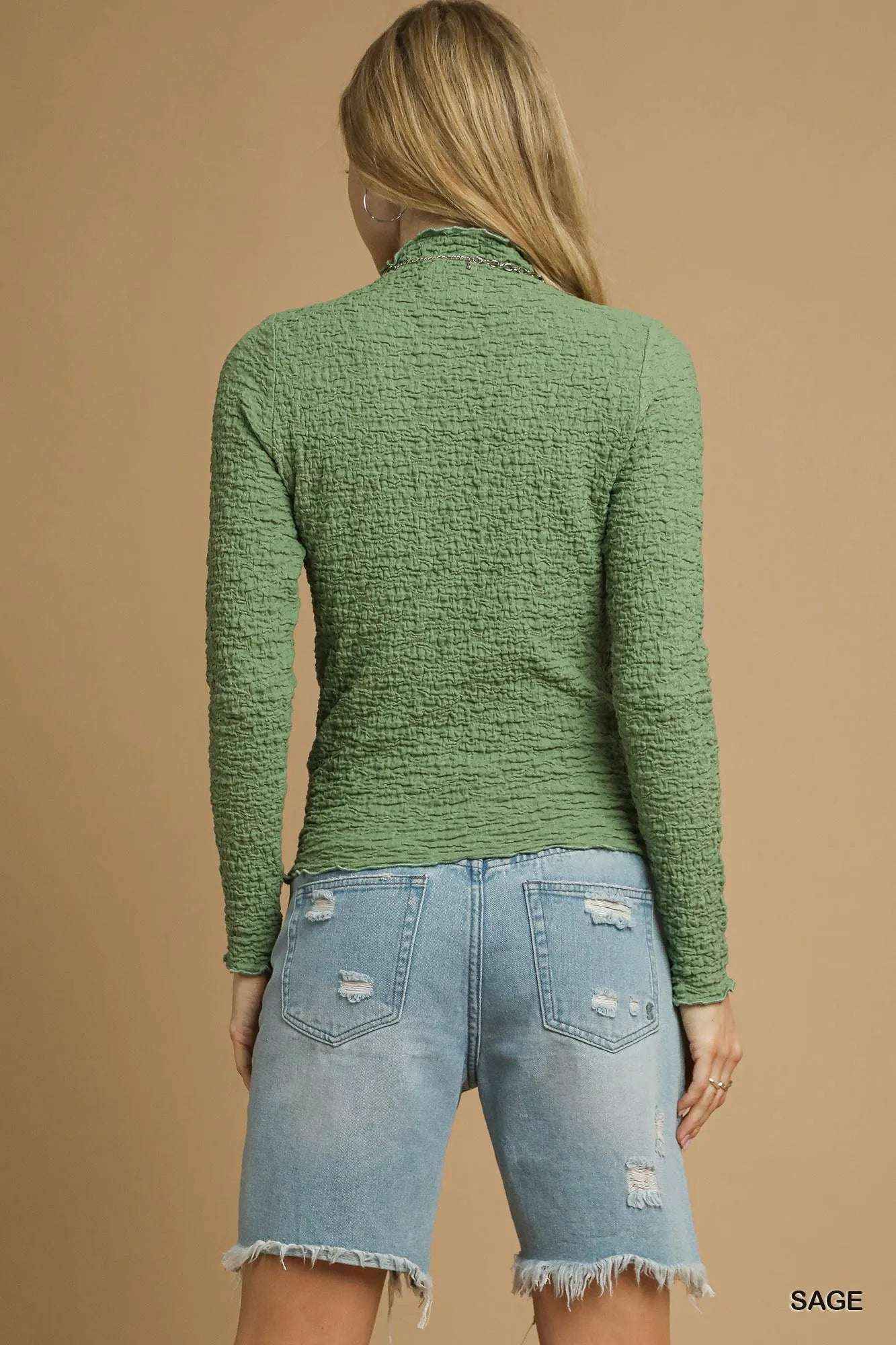 Stonehenge Textures Crinkle Knit Long Sleeve Top – Stylish Versatile Knitwear for Women