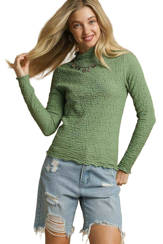 Stonehenge Textures Crinkle Knit Long Sleeve Top – Stylish Versatile Knitwear for Women