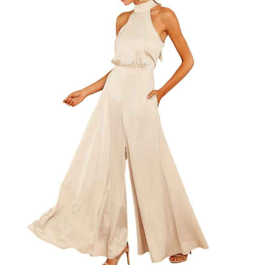 one-piece jumpsuit blends modern minimalism with retro flair, featuring an off-the-shoulder neckline