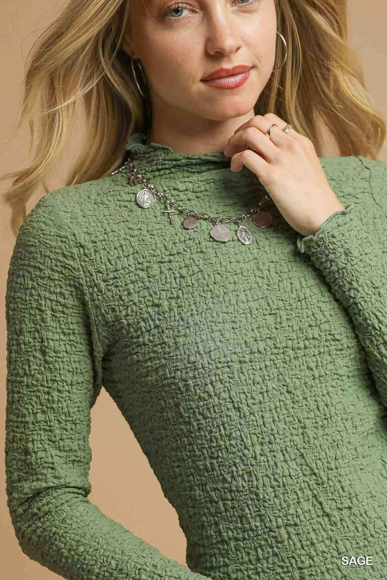 Stonehenge Textures Crinkle Knit Long Sleeve Top – Stylish Versatile Knitwear for Women