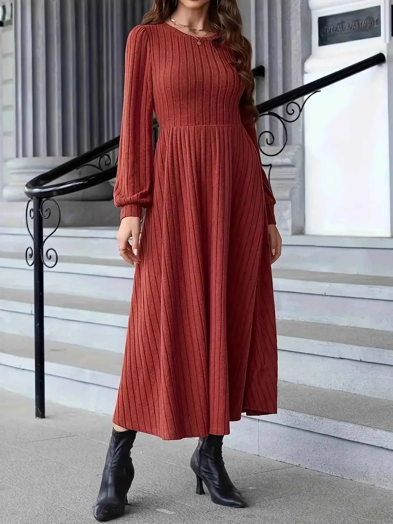 Ribbed Long Sleeve Sweater Dress