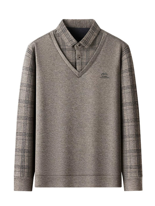Gray sweater with plaid pattern on a white background