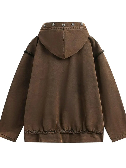 Men’s Washed Vintage Frayed Hem Hoodie – Casual Buttoned Pocketed Pullover