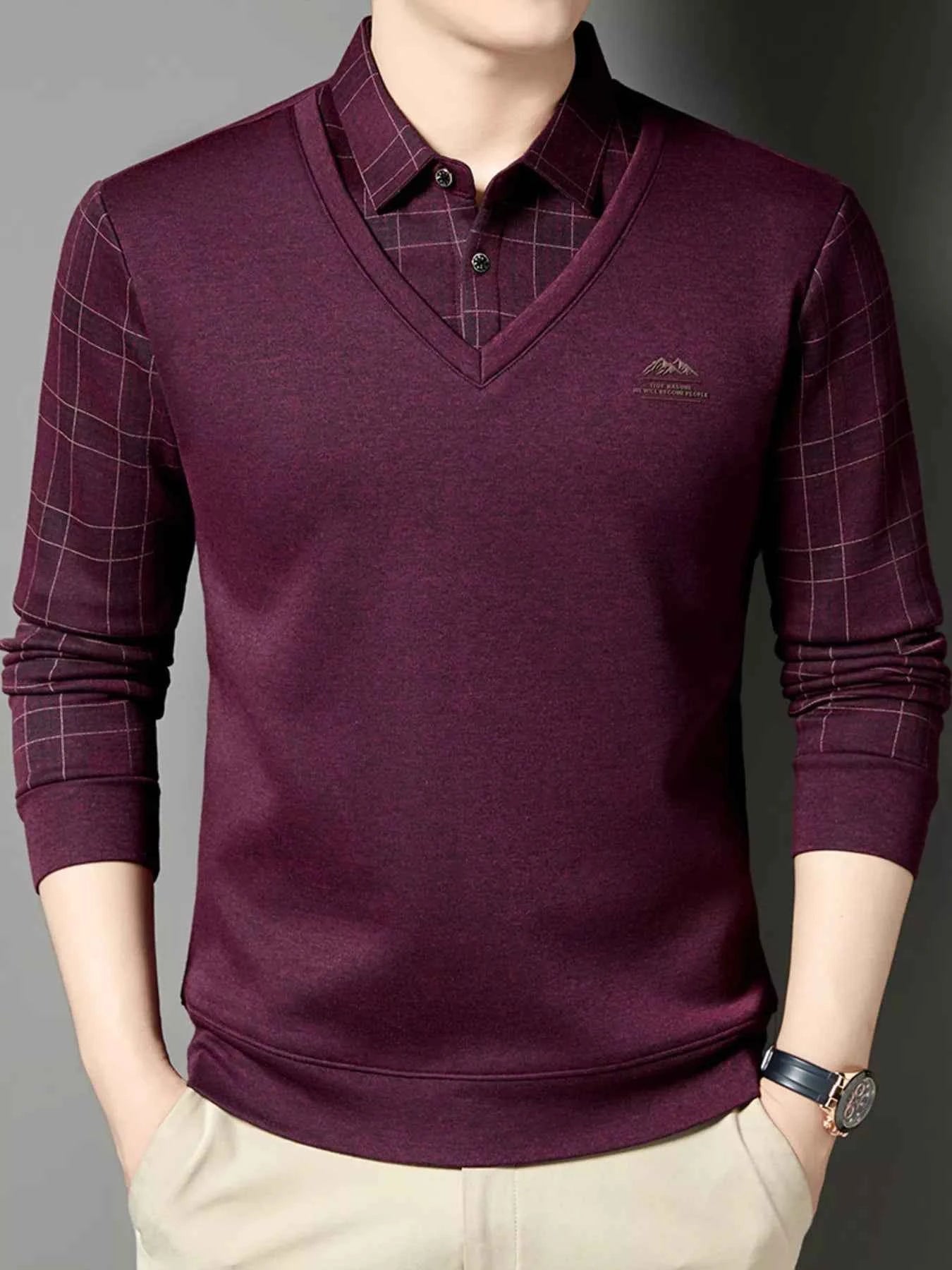 Men's Plus Size Layered Style Long Sleeve T-Shirt