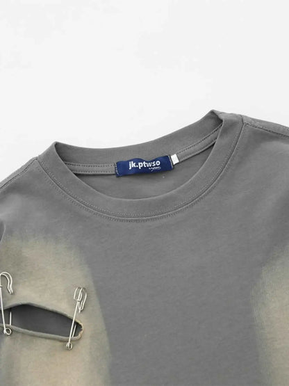 Men’s Distressed Long Sleeve T-Shirt – Oversized Streetwear Round Neck Top