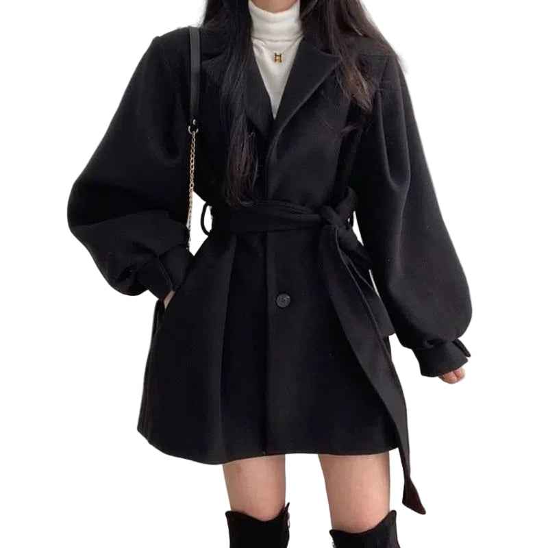 Stonehenge Textures Elegant Belted Woolen Winter Coat – Tailored Women’s Longline Overcoat