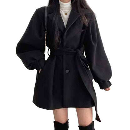 Stonehenge Textures Elegant Belted Woolen Winter Coat – Tailored Women’s Longline Overcoat