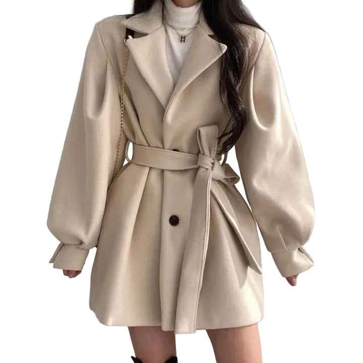 Stonehenge Textures Elegant Belted Woolen Winter Coat – Tailored Women’s Longline Overcoat