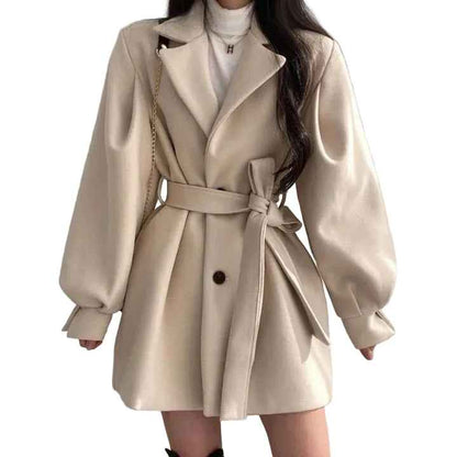 Stonehenge Textures Elegant Belted Woolen Winter Coat – Tailored Women’s Longline Overcoat
