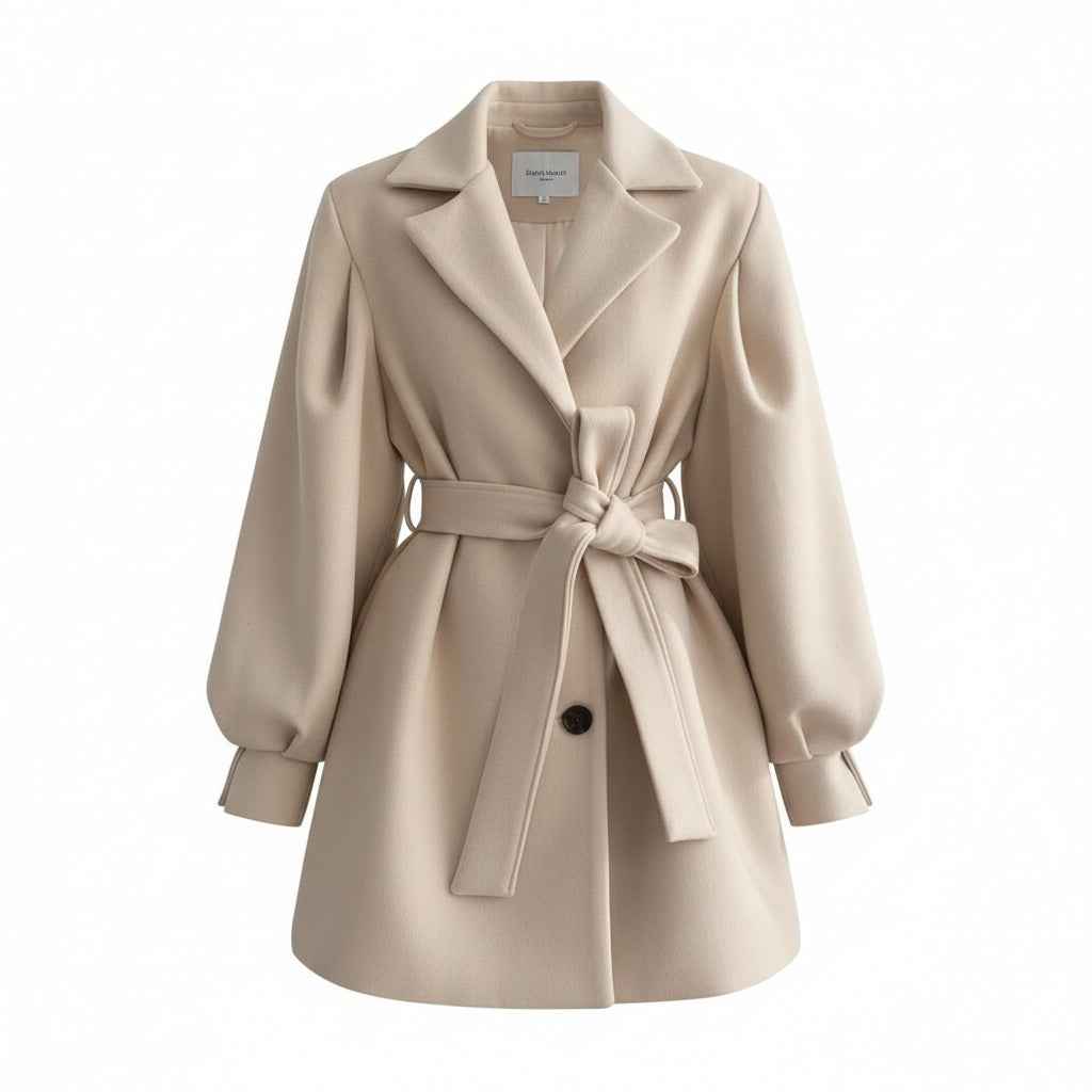 Stonehenge Textures Elegant Belted Woolen Winter Coat – Tailored Women’s Longline Overcoat