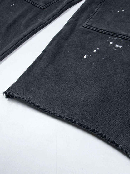 Heritage-Distressed Wide Leg Jeans with Drawstring Waist 100% Cotton