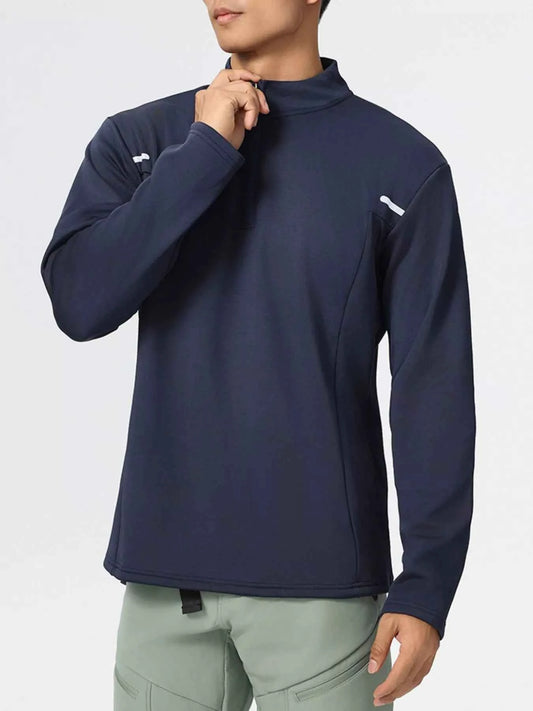 Men's Plus Size Half-Zip Long Sleeve Top