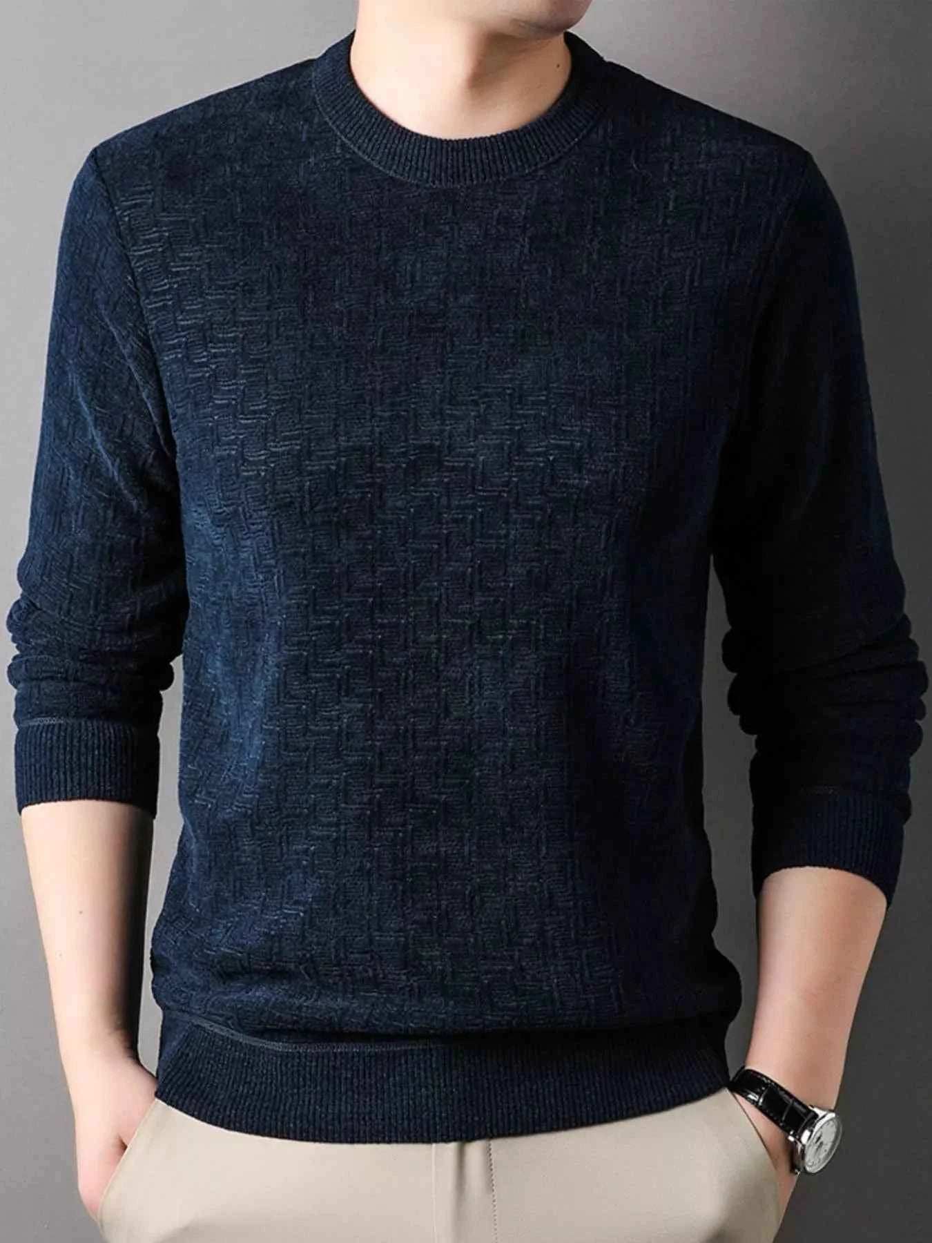 Men's Plus Size Round Neck Long Sleeve Knit Top