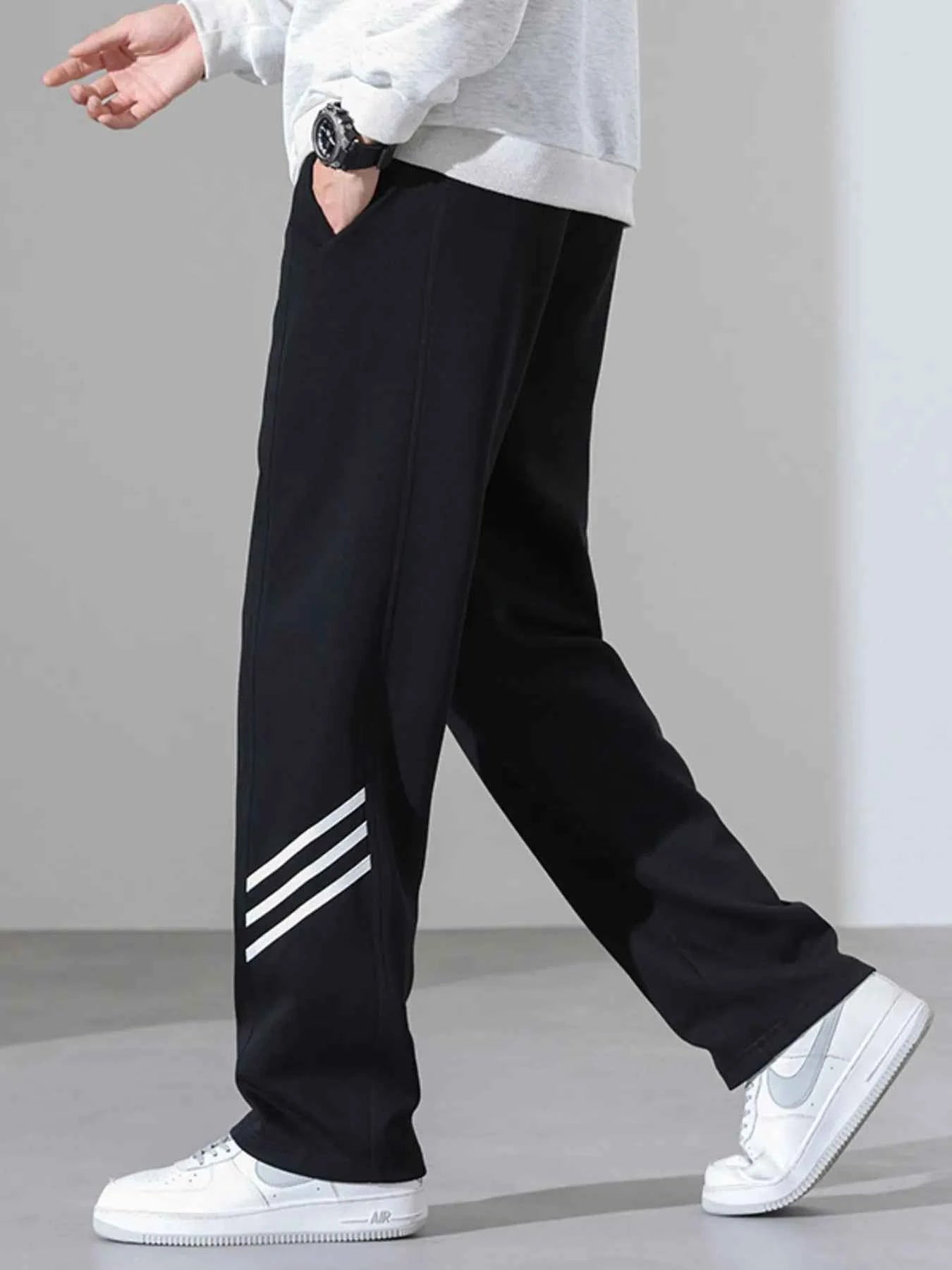 Men's Full Size Casual Loose Fit Sweatpants with Stripes Plus Size